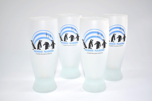 Vaso Esmerilado Pinguinos *4 Unidades Mundo Marino 325 Cc