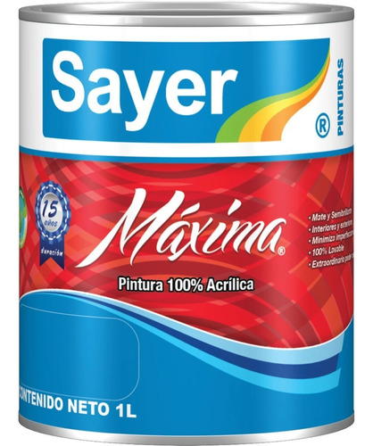 Pintura Vinilica 100% Acrílica Blanco Mate Sayer Máxima 1l