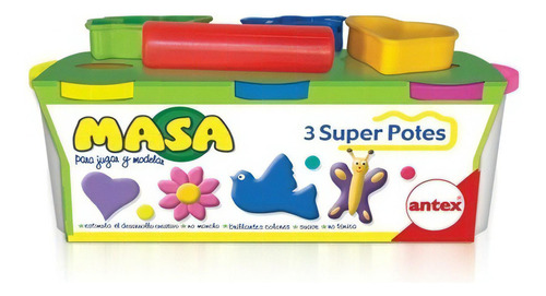 3 Potes De Masa Antex Con Moldes 130503 Color Multicolor