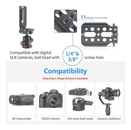 Vertical Qr Plata Universal Dslr Cámara L Bracket Con 1/4