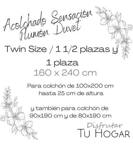 Acolchado Edredon Twin Size Sensación Plumón Duvet Oregon