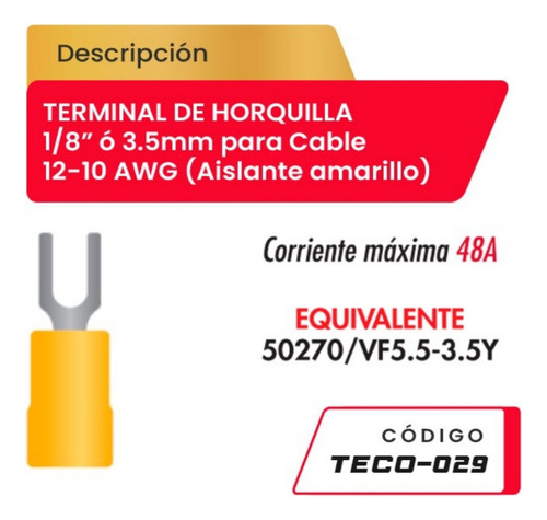 Terminal De Horquilla 1/8  Para Cable 12-10awg Teco-029 Amar