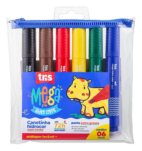 Caneta Hidrocor Tris Mega Color Super Jumbo 6 Cores 603247