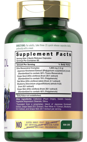 2pak Tot360cap 1800mg Complejo De Resveratrol Sin Omg Gluten