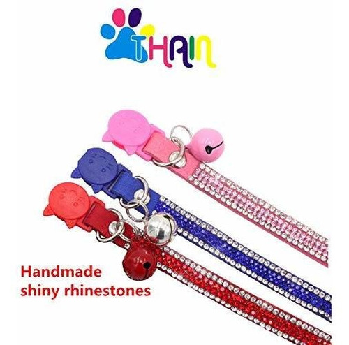 Imagen 4 de 5 de Collar De Gato Ajustable Con Diamante Y Campanatalla S