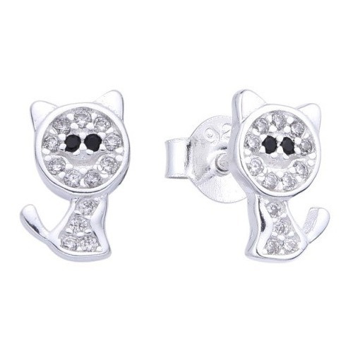 Aros Pasantes Gatitos Plata 925 Cubics