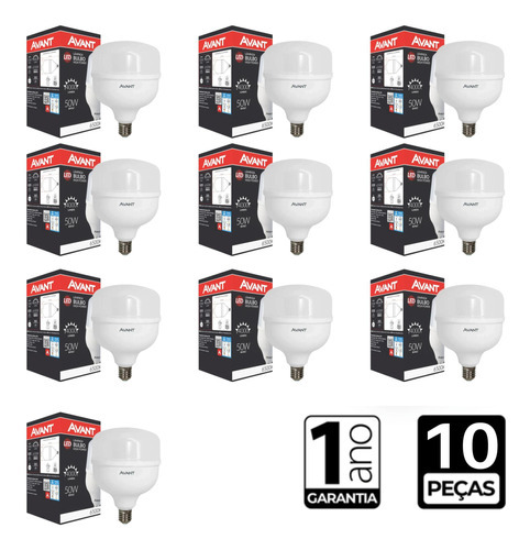 Luz Branca Intensa: Kit 10 Lâmpadas Avant Bulbo 50w Led