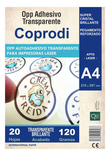 Opp Transparente A4 Vinilo Autoadhesivo X 20 Papel Laser