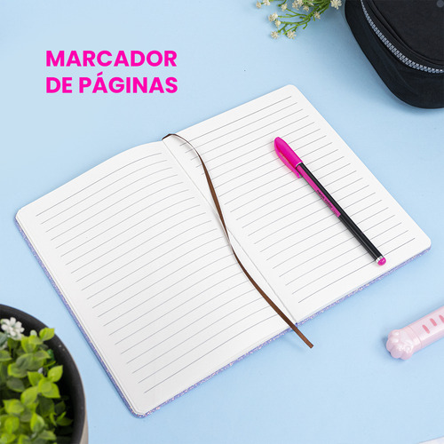 Caderno Personalizado Pequeno Capa Dura Glitter Escolar 80f