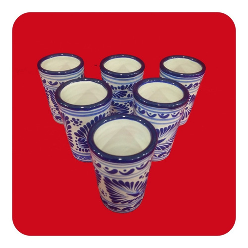 Imagen 7 de 8 de Set 80 Tequileros De Talavera Poblana Azul Tradicional Tql