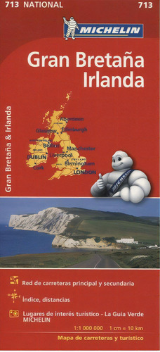 Michelin National - Gran Bretaña Irlanda: Mapa de carreteras y turistico 713, de VV. AA.. Editorial Michelin S.A., edición 1 en español