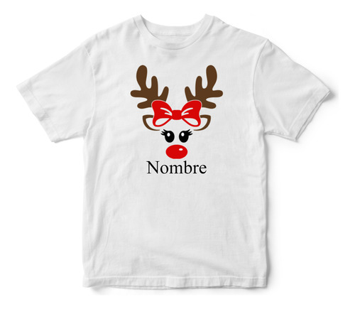 Polera Navidad Reno Personalizada 100% Algodon Niña