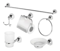 Comprar Set Kit Accesorios Baño Juego 6 Piezas Metal Cromado Vidrio
