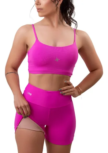 Kit Conjunto Fitness Cós Alto Cores Academia Top + Bermuda