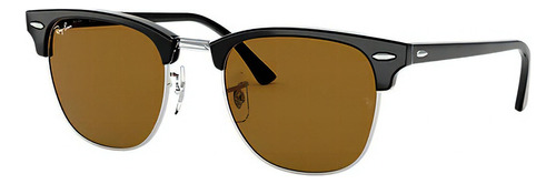 Anteojos de sol Ray-Ban Clubmaster Classic Standard con marco de acetato color matte black/silver, lente brown de cristal clásica, varilla matte black de acetato - RB3016