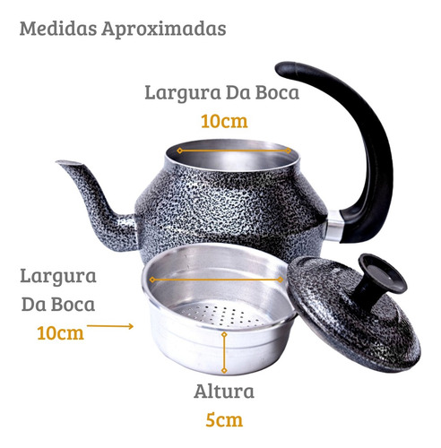 Bule E Chaleira Kit Com Infusor Chá Café Leite Em Alumínio