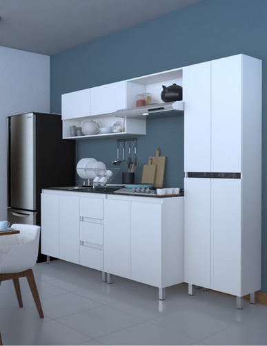 Cocina Integral Con Parrilla Premium Decomobil Minimalista Color Blanco - Mármol Negro