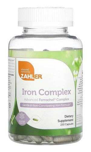 Zahler Iron Complex Complejo Ferrochel 250 Capsulas Sabor Sin Sabor