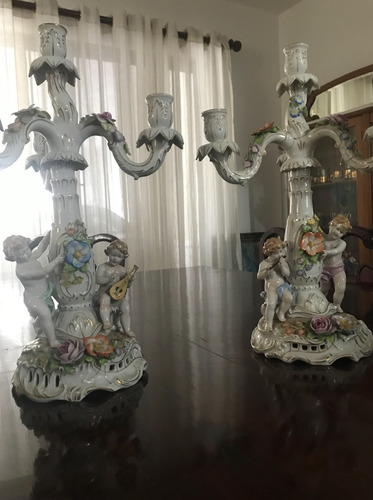 Candelabros Antiguos Porcelana Porcelana Alemana-schiernolz