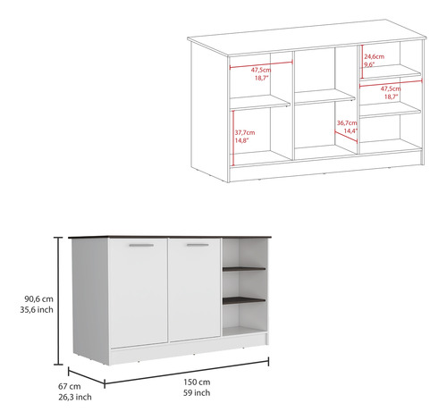 Isla De Cocina Ginger Blanco 150x90.6cm Diseño Moderno