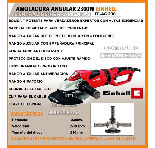 Amoladora Angular Einhell Teag 230 Mm 2300w 9 Pulgadas Grande - Antipolvo Hierro Concreto Hormigon Pared Metal Obra