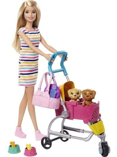 Barbie Playset Con Muñeca Barbie, 2 Cachorros Y Coche