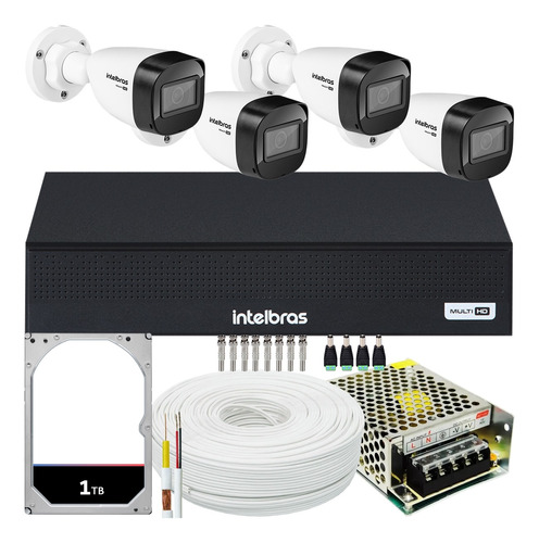 Kit Cftv Monitoramento 4 Cameras Intelbras 1130 Dvr 1008 1tb