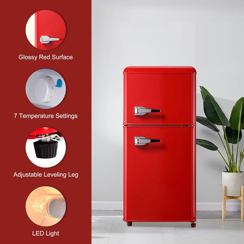 Nevera Con Congelador Mini Retro Red 3.5 Cu.ft Refrigerador
