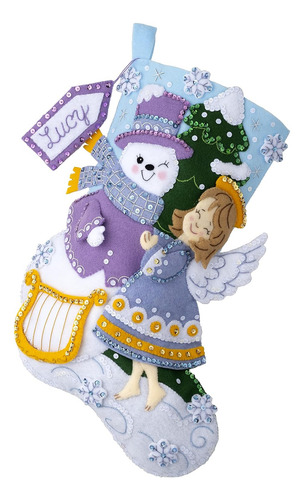 Bota Navideña Decorativa Bucilla Snowman & Angel De 18 PuLG