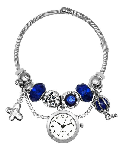 Reloj Mujer Dama Pulsera Acero Dije Estrella Azul + Estuche 