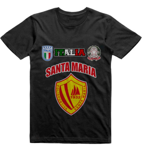 Remera Algodon Negra Polisportiva Santa Maria Italia