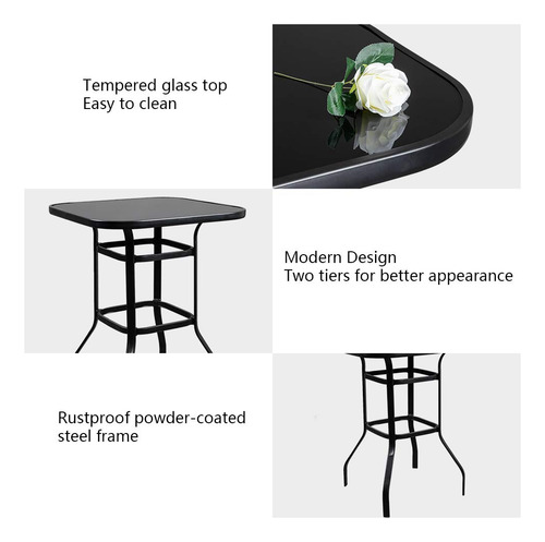Mesa De Altura Para Patio Cuadrada De Metal Y Vidrio 81 Cm