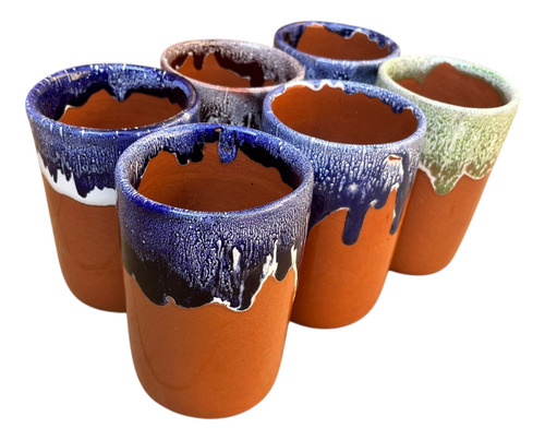 Set 6 Vasos Barro Libre De Plomo Vidreado 355ml Resistente