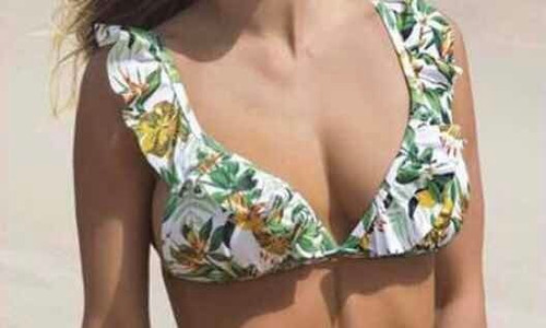 Top De Bikini Cocot Blanco Estampado bali Volados