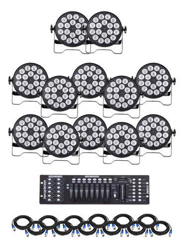 12 Canhão 18 Leds Rgbwa Uv 6in1 Dj + Mesa Dmx C/cabos 5m