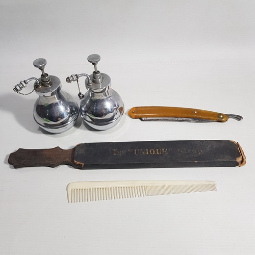 Antiguo Set Peluquería Barbería Navaja Asentador Mag 60007