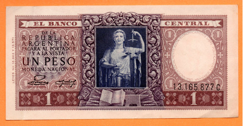 Billete 1 Peso Moneda Nacional, Bottero 1913, Año 1954 Mb 