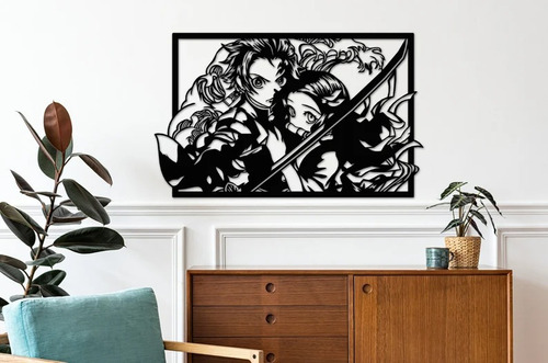 Cuadro Decorativo Demon Slayer Anime Silueta Madera