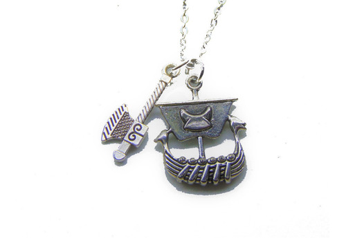 Collar  Hacha Y Barco Vikingo Drakkar 