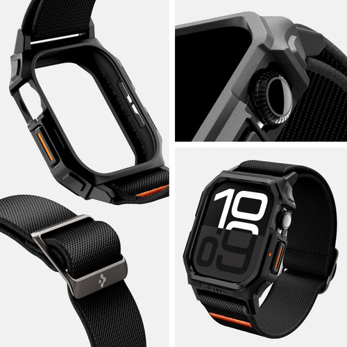 Case + Pulseira Spigen Lite Fit Pro Apple Watch De 46mm S10 Cor Matte Black Largura Da Pulseira 22 Cm