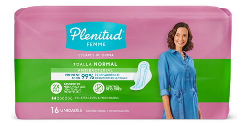 Toallitas femeninas Plenitud Femme Normal Antibacterial con alas 16 u