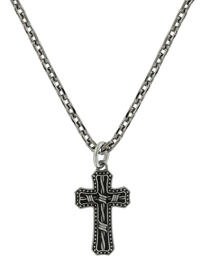 Mens Alambre De Púas Collar De Cruz 28 De Plata