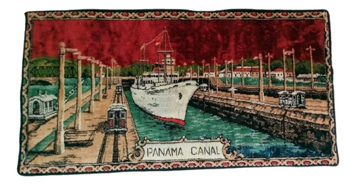 Gobelino Del Canal De Panamá Importado Textil Original