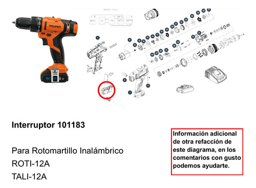 Interruptor Para Roto Martillo Inalámbrico Roti-12a Truper