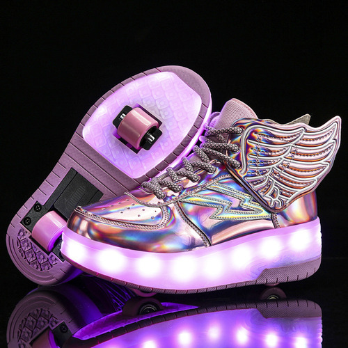 Zapatos De Luces Led Para Niños Con Alas Y Ruedas