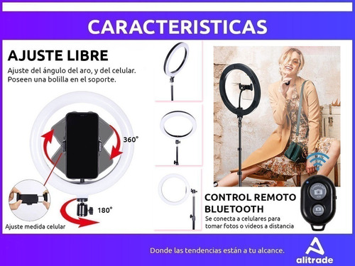Imagen 6 de 10 de Aro Led 26 Cm + Trípode 2.10mt Luz Cálida Fria Celular Usb