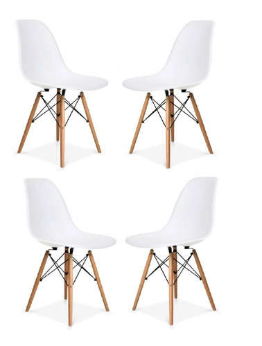 Silla Eames Blanca Comedor Base Madera - Pack X 4