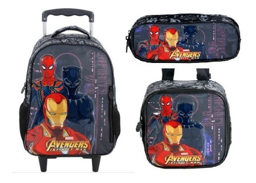 Kit Mochila Rodinha Lanch Estoj Avengers First Strike Xeryus