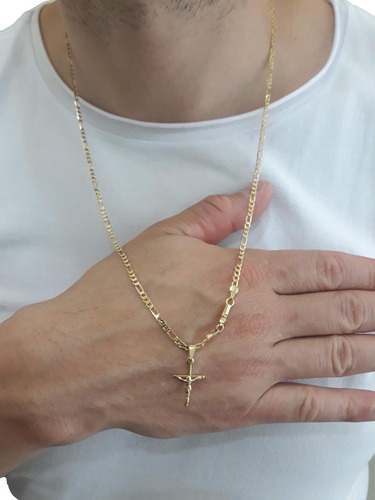 Corrente Masculino Banhada A Ouro 18k Cordão Ping Cruz