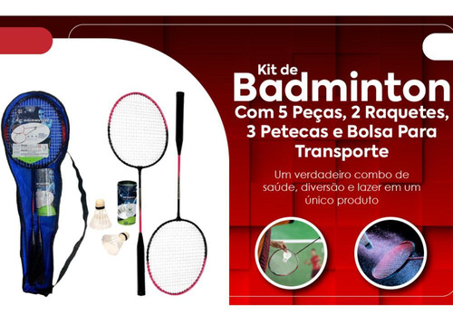 Kit Badminton 2 Raquetes + 3 Petecas Com Bolsa Presente